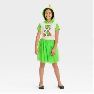 Girls Nintendo Yoshi Mario Cosplay Dress with Hood